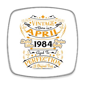 Vintage born in April 1984 birthday gift - Square fridge magnet - white - Front
