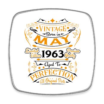 Vintage Born In May 1963 Geburtstagsgeschenk - Viereckiger Kühlschrankmagnet - Weiß - Vorne