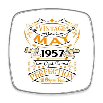 May 1957 Vintage Born in May 1957 Anniversary - Square fridge magnet - white - Front