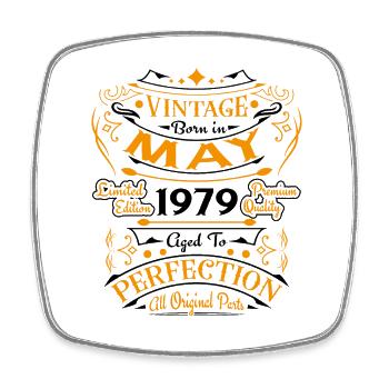 May 1979 Vintage Born in May 1979 Anniversary - Square fridge magnet - white - Front