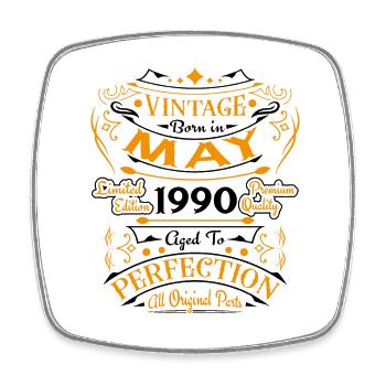 Vintage nées en Mai 1990 Cadeau D'anniversaire - Magnet carré - blanc - Devant