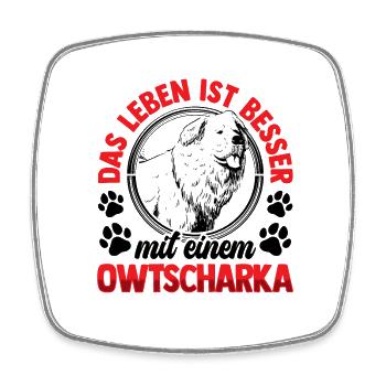 Leben mit Owtscharka Kaukasischer Owtscharka - Viereckiger Kühlschrankmagnet - Weiß - Vorne