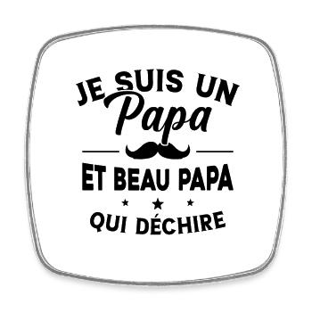 Je suis un Papa et Beau Papa qui déchire Cadeau - Magnet carré - blanc - Devant