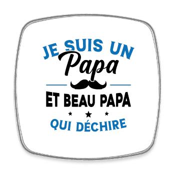 Je suis un Papa et Beau Papa qui déchire Cadeau - Magnet carré - blanc - Devant