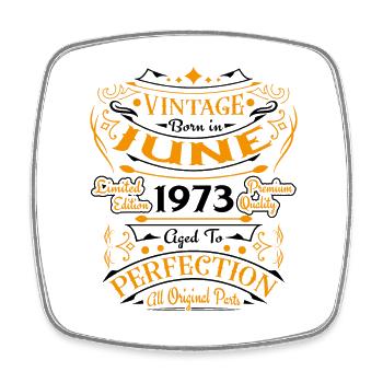 Vintage Born In June 1973 Geburtstagsgeschenk - Viereckiger Kühlschrankmagnet - Weiß - Vorne