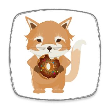 little fox with delicious chocolate donut - Square fridge magnet - white - Front