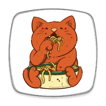 Red cat eats spaghetti - Square fridge magnet - white - Front
