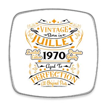 Vintage 1970 Juillet Cadeau D'anniversaire - Magnet carré - blanc - Devant