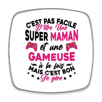 Super Maman Gameuse Humour Gamer Cadeau - Magnet carré - blanc - Devant