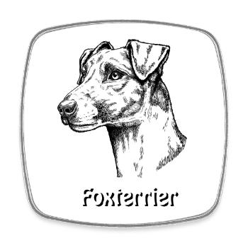 Portrait de fox terrier à poil lisse - Magnet carré - blanc - Devant