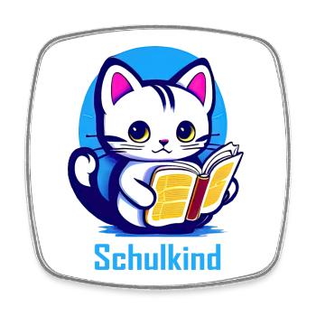Schulkind Katze mit Buch - Viereckiger Kühlschrankmagnet - Weiß - Vorne