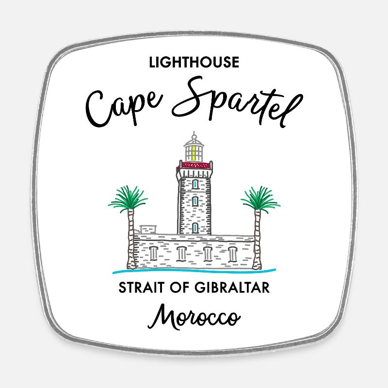Morocco, Cape Spartel Lighthouse, Gibraltar - Square fridge magnet - white