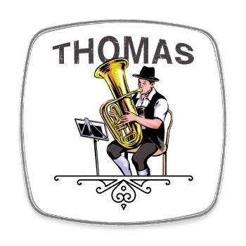 Tuba player folk music THOMAS - Square fridge magnet - white - Front