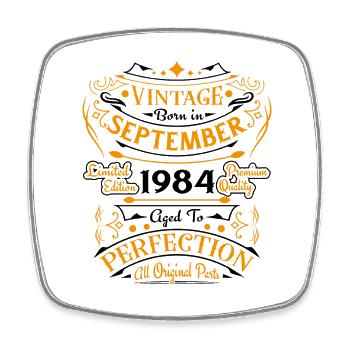 September 1984 Vinatge 1984 Birthday Gift - Square fridge magnet - white - Front