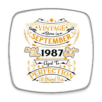 September 1987 Vintage Retro Birthday Gift - Square fridge magnet - white - Front