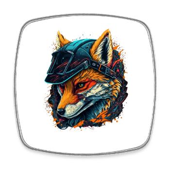 Renard guerrier au casque - Magnet carré - blanc - Devant