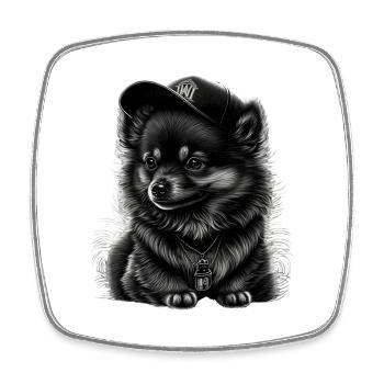 Spitz nain à casquette - Magnet carré - blanc - Devant