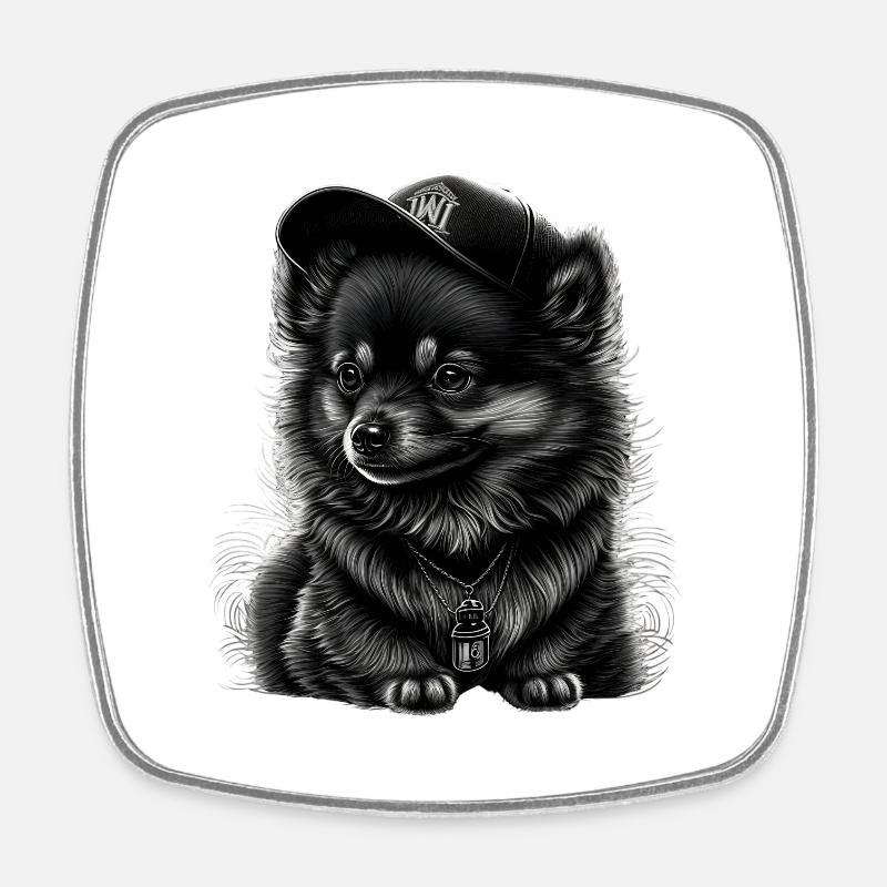 Spitz nain à casquette - Magnet carré - blanc