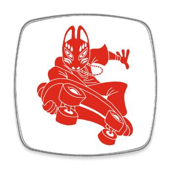 Renard rouge étrange en skateboard - Magnet carré - blanc - Devant