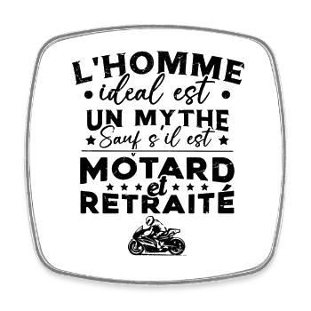 Motard Et Retraité Cadeau Homme Humour - Magnet carré - blanc - Devant