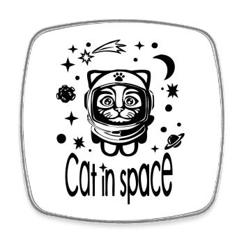 Cat in Space - Square fridge magnet - white - Front
