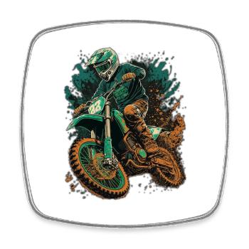 Motocross Vert Orage-Orange Splash - Magnet carré - blanc - Devant