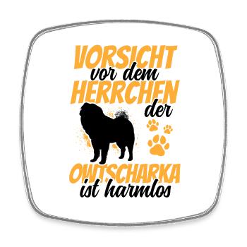 Vorsicht Owtscharka Kaukasischer Schäferhund - Viereckiger Kühlschrankmagnet - Weiß - Vorne