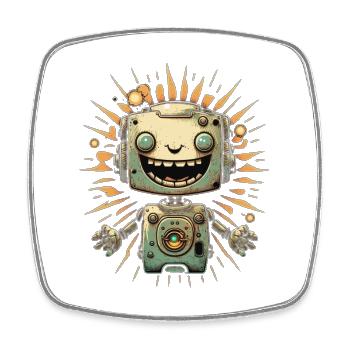 Sunburst Roboter Grinsen - Viereckiger Kühlschrankmagnet - Weiß - Vorne