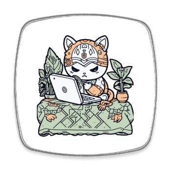 Tech Cat in Garden Armor - Square fridge magnet - white - Front