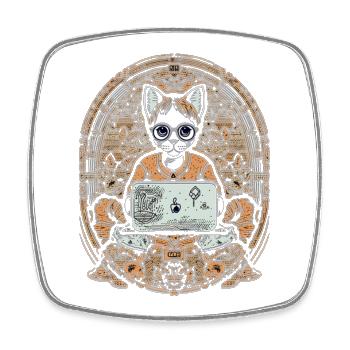 Circuit Cat in Antique Circle - Square fridge magnet - white - Front