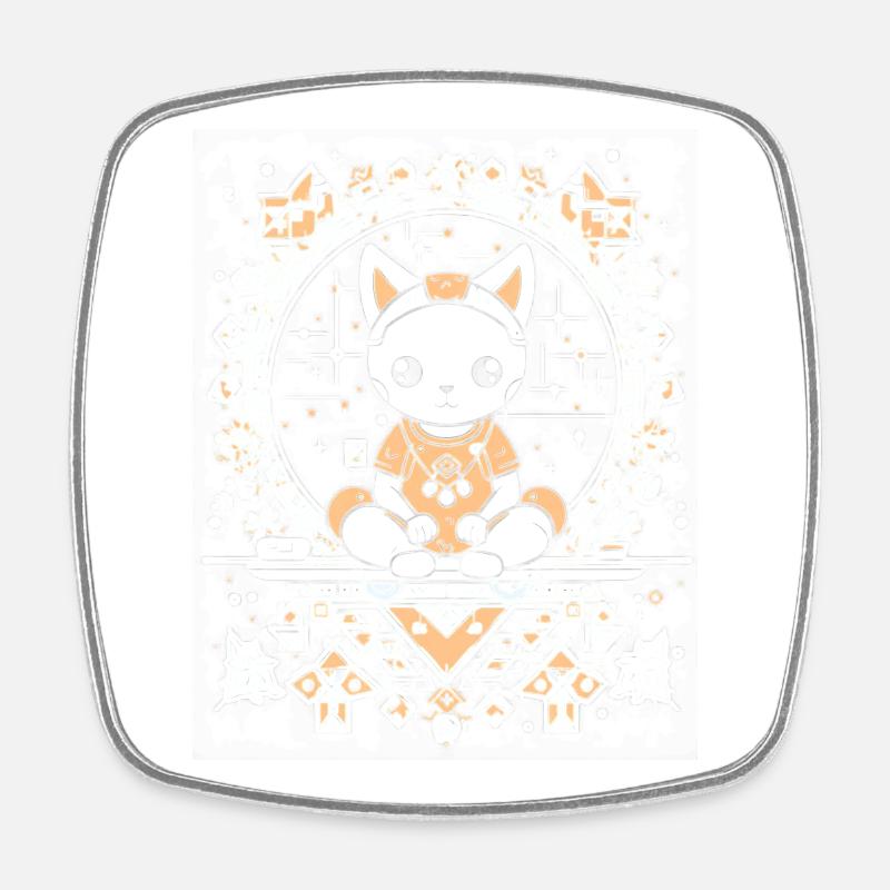 Chat Cosmique Dans Un Mandala De Cristal - Magnet carré - blanc