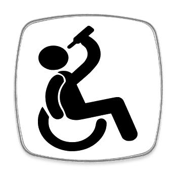 Trinkender Rollstuhlfahrer Humor-Symbol # - Viereckiger Kühlschrankmagnet - Weiß - Vorne