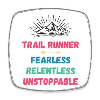 Coureur de trail - Intrépide. Implacable. Imparable. - Magnet carré - blanc - Devant