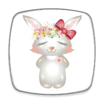 niedlicher weißer Hase mit Blumen und Schleife - Viereckiger Kühlschrankmagnet - Weiß - Vorne