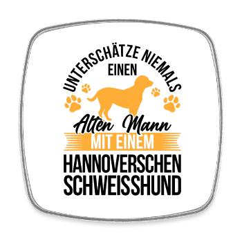 Alter Mann mit Hannoverscher Schweißhund - Viereckiger Kühlschrankmagnet - Weiß - Vorne