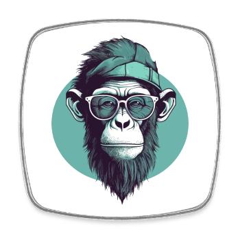 Singe hipster cool avec lunettes et casquette - Magnet carré - blanc - Devant