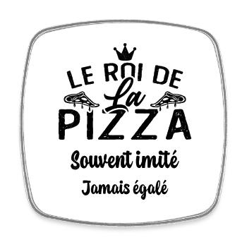 Le Roi de la Pizza Pizzaiolo Cadeau Drôle - Magnet carré - blanc - Devant