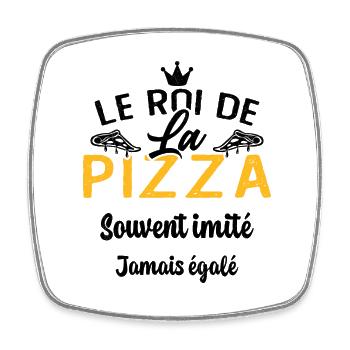 Le Roi de la Pizza Pizzaiolo Cadeau Drôle - Magnet carré - blanc - Devant