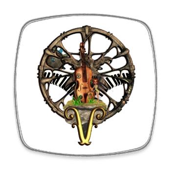 Steampunk Geige mit kleiner Fee - Viereckiger Kühlschrankmagnet - Weiß - Vorne