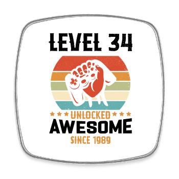 Level 34 komplettes Geburtstagsgeschenk von 1989 - Viereckiger Kühlschrankmagnet - Weiß - Vorne
