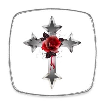 expressive gothic cross with red rose - Square fridge magnet - white - Front