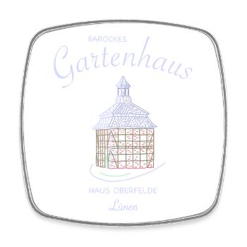 Lünen, Haus Oberfelde, kultiges Gartenhaus Spieker - Viereckiger Kühlschrankmagnet - Weiß - Vorne