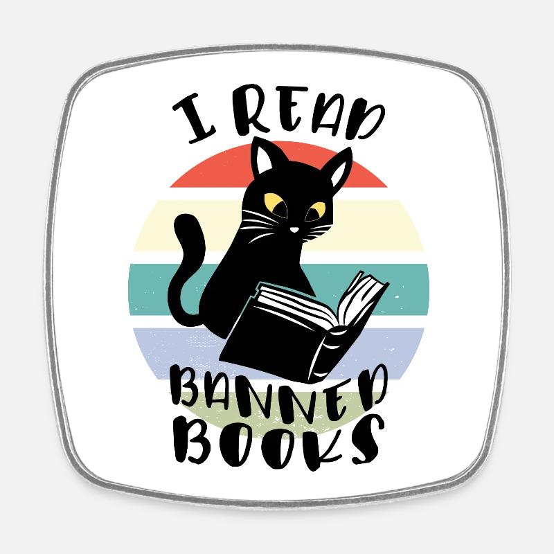 Ich lese verbotene Bücher Katze - Viereckiger Kühlschrankmagnet - Weiß
