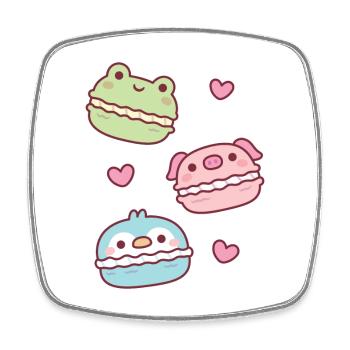 Cute Green Frog Pink Piggy Blue Penguin Macarons - Square fridge magnet - white - Front