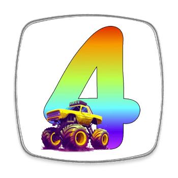 Monster Truck 4th Birthday 4 Years Gift - Square fridge magnet - white - Front
