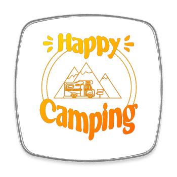 Happy Camping - conception graphique joyeuse et cool - Magnet carré - blanc - Devant