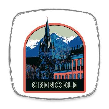 Illustration emblematic view of Grenoble - Square fridge magnet - white - Front
