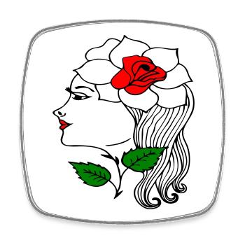 Frauenkopf mit Rose im Haar - Viereckiger Kühlschrankmagnet - Weiß - Vorne