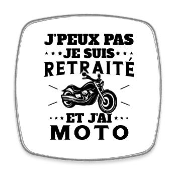 J'peux pas je suis Retraité et j'ai Moto Humour - Magnet carré - blanc - Devant