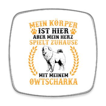 Spiele mit Owtscharka Kaukasischer Schäferhund - Viereckiger Kühlschrankmagnet - Weiß - Vorne